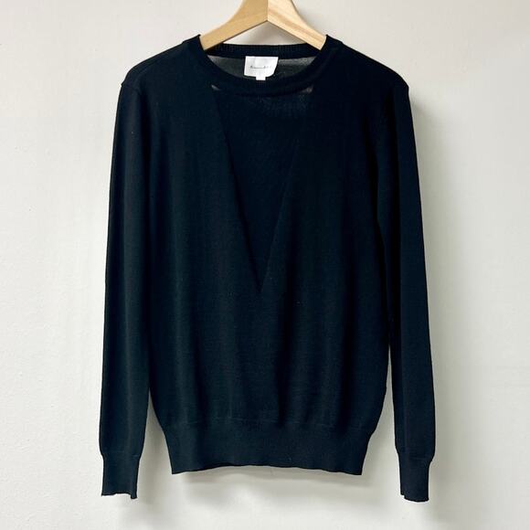 Line & Dot Mia Long Sleeve Crew Neck Pullover Contrast Sweater Black Women's S - Picture 2 of 5